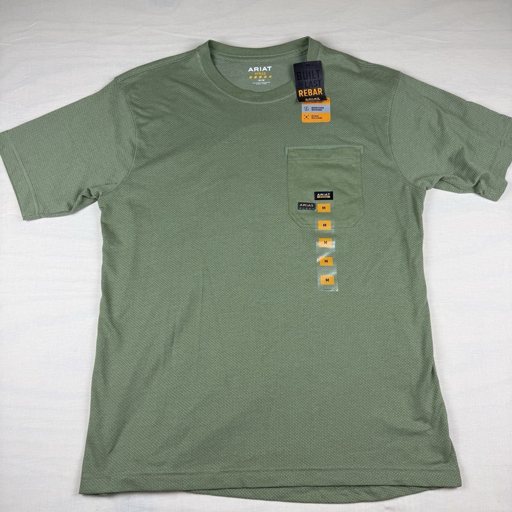 Ariat Rebar Workman 360 Shield Pocket T-Shirt Men’s Med Oil Green NWT 10054589